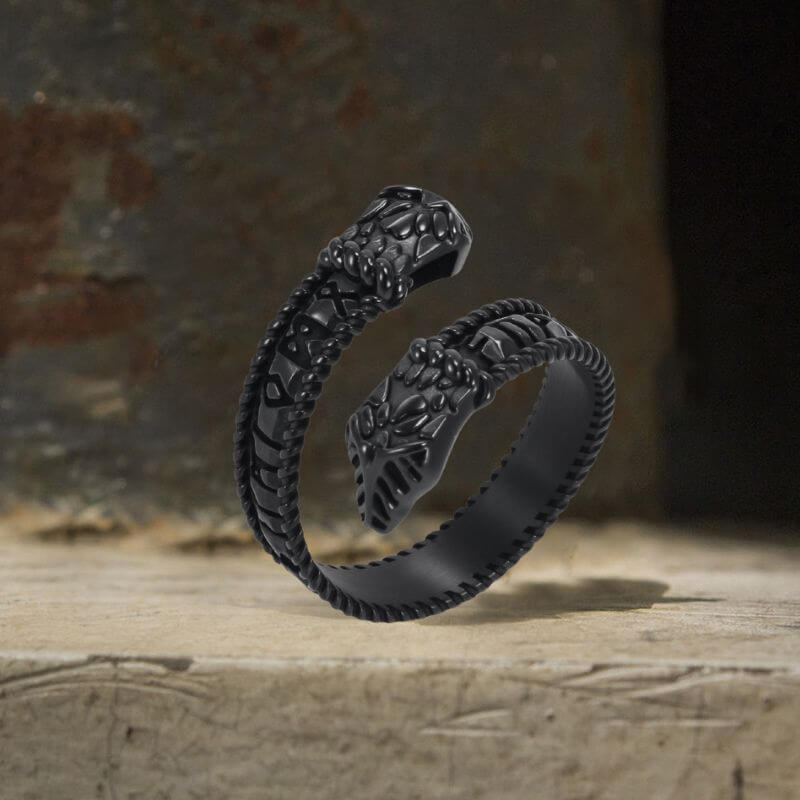 Nordic Two-Headed Snake Stainless Steel Viking Open Ring | Gthic.com