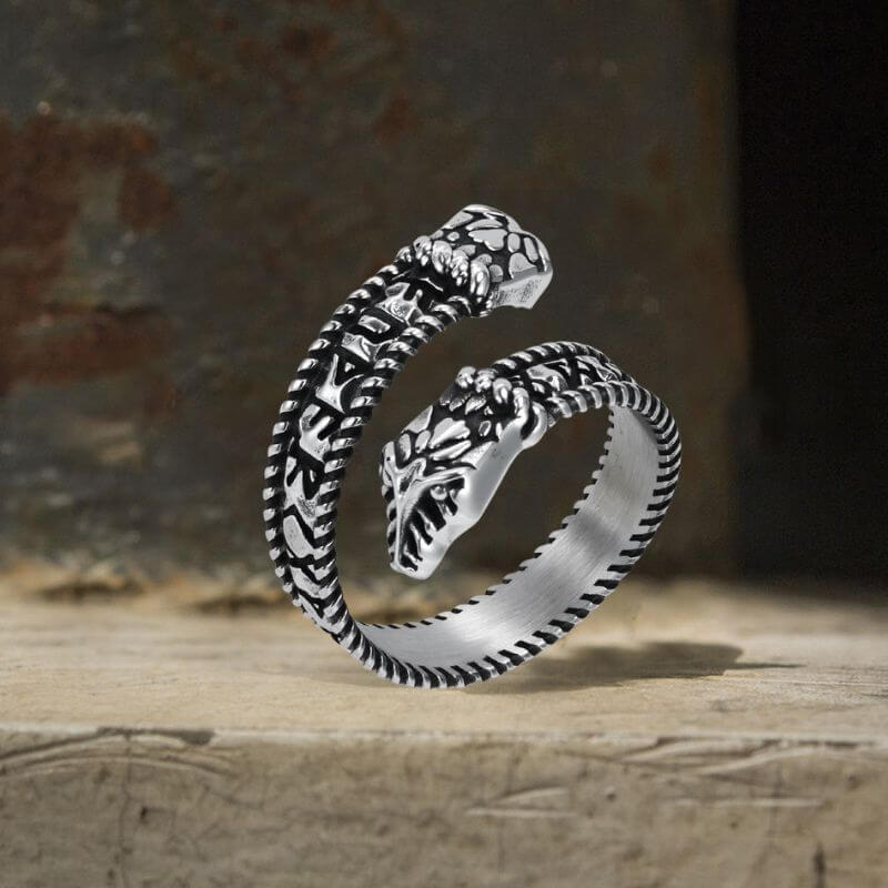 Nordic Two-Headed Snake Stainless Steel Viking Open Ring | Gthic.com