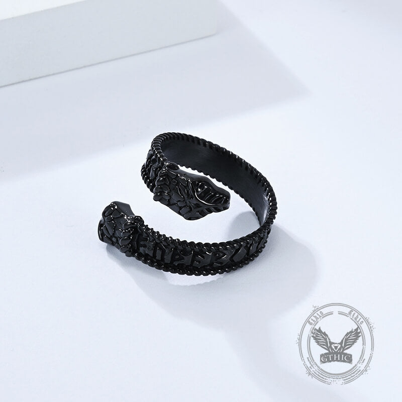 Nordic Two-Headed Snake Stainless Steel Viking Open Ring
