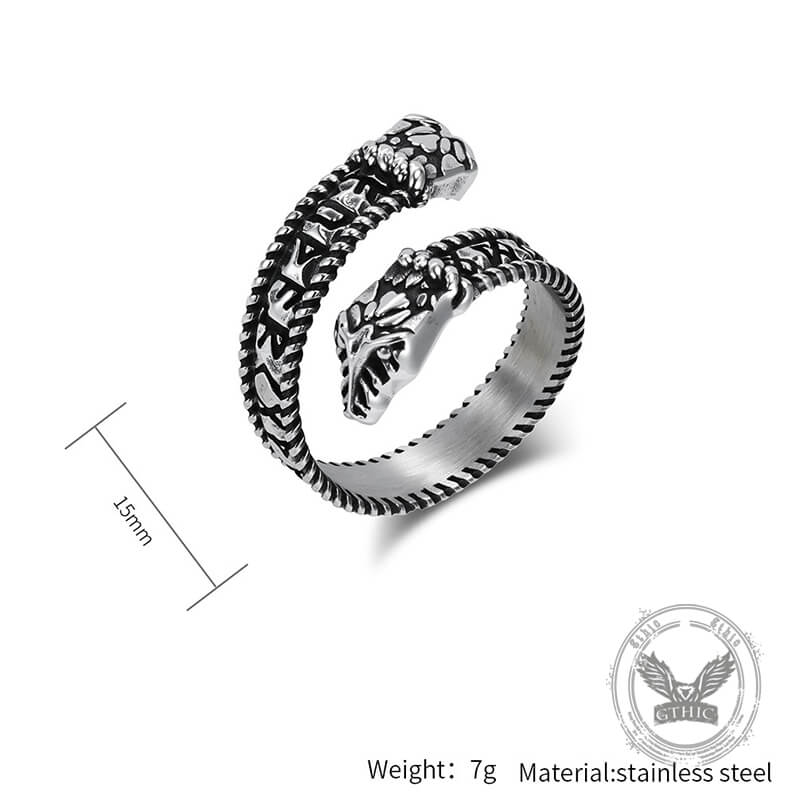 Nordic Two-Headed Snake Stainless Steel Viking Open Ring