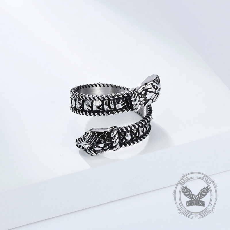Nordic Two-Headed Snake Stainless Steel Viking Open Ring