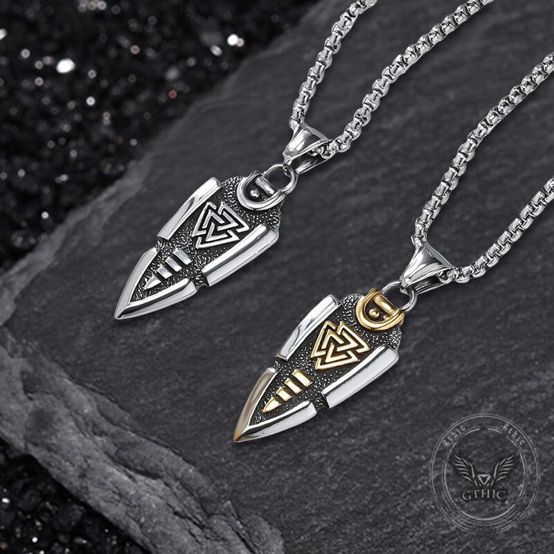 Nordic Valknut Spear of Odin Stainless Steel Necklace 01 | Gthic.com