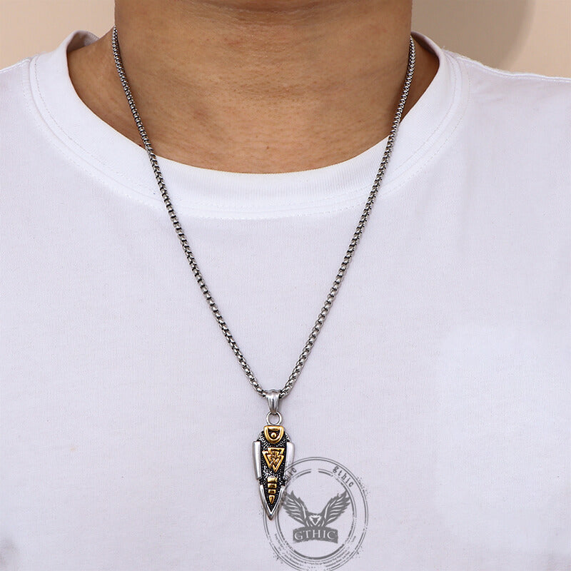 Nordic Valknut Spear of Odin Stainless Steel Necklace