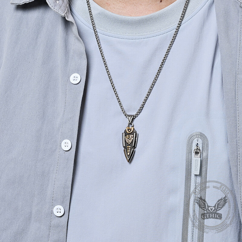 Nordic Valknut Spear of Odin Stainless Steel Necklace 02 | Gthic.com