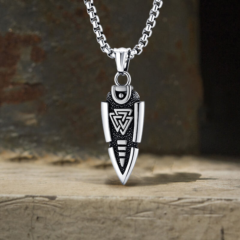 Nordic Valknut Spear of Odin Stainless Steel Necklace 03 | Gthic.com