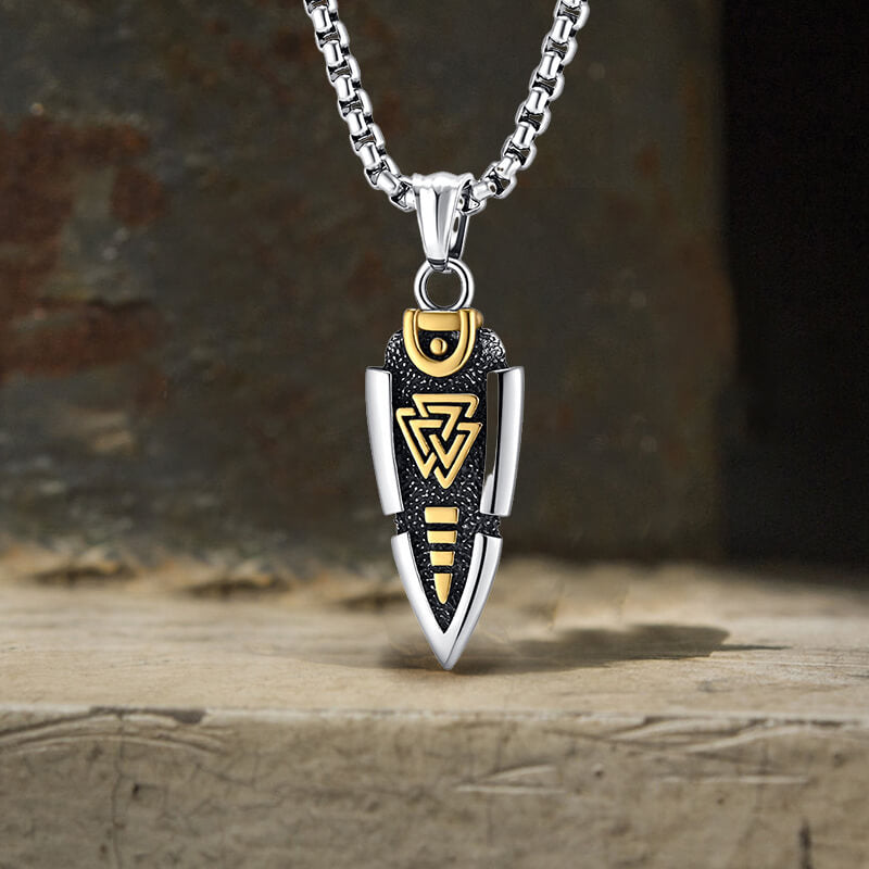 Nordic Valknut Spear of Odin Stainless Steel Necklace 04 | Gthic.com