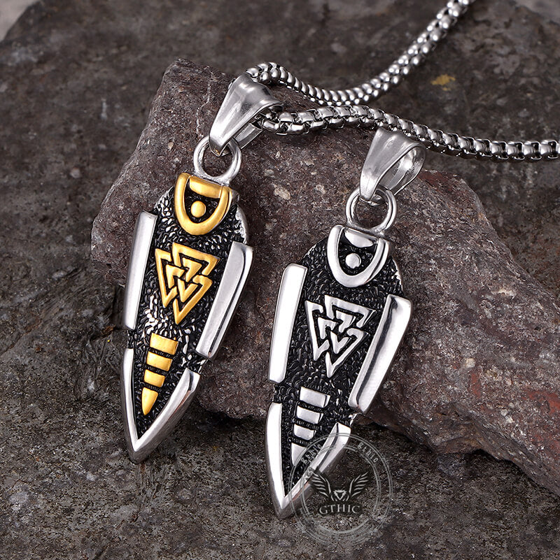 Nordic Valknut Spear of Odin Stainless Steel Necklace | Gthic.com