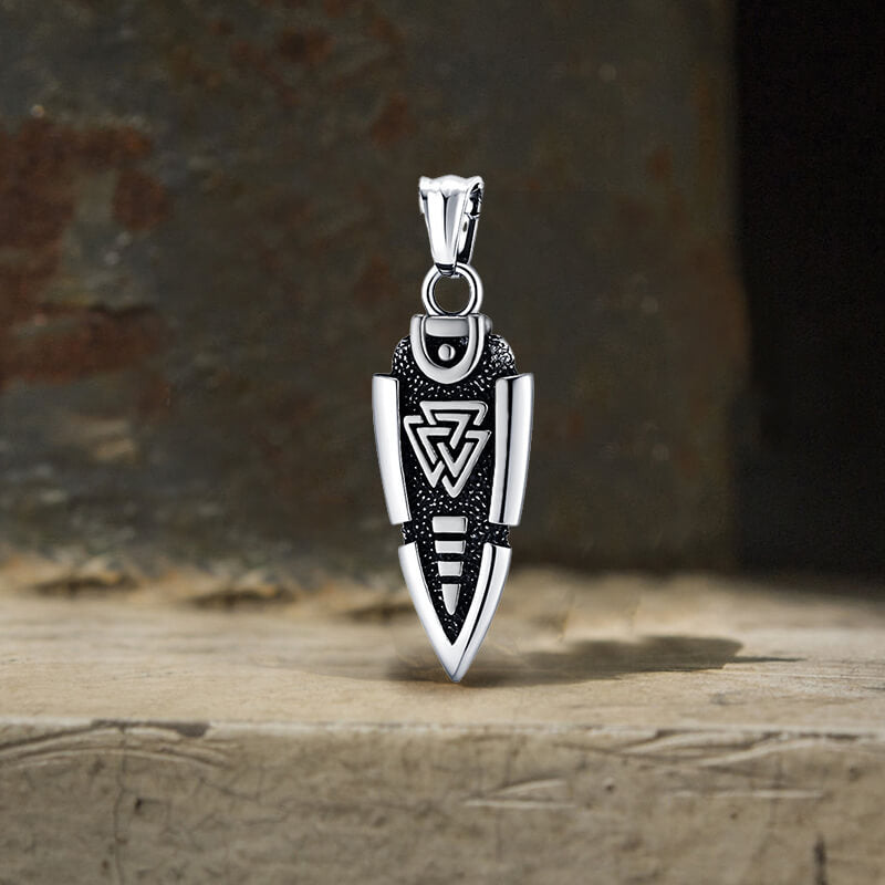 Nordic Valknut Spear of Odin Stainless Steel Necklace
