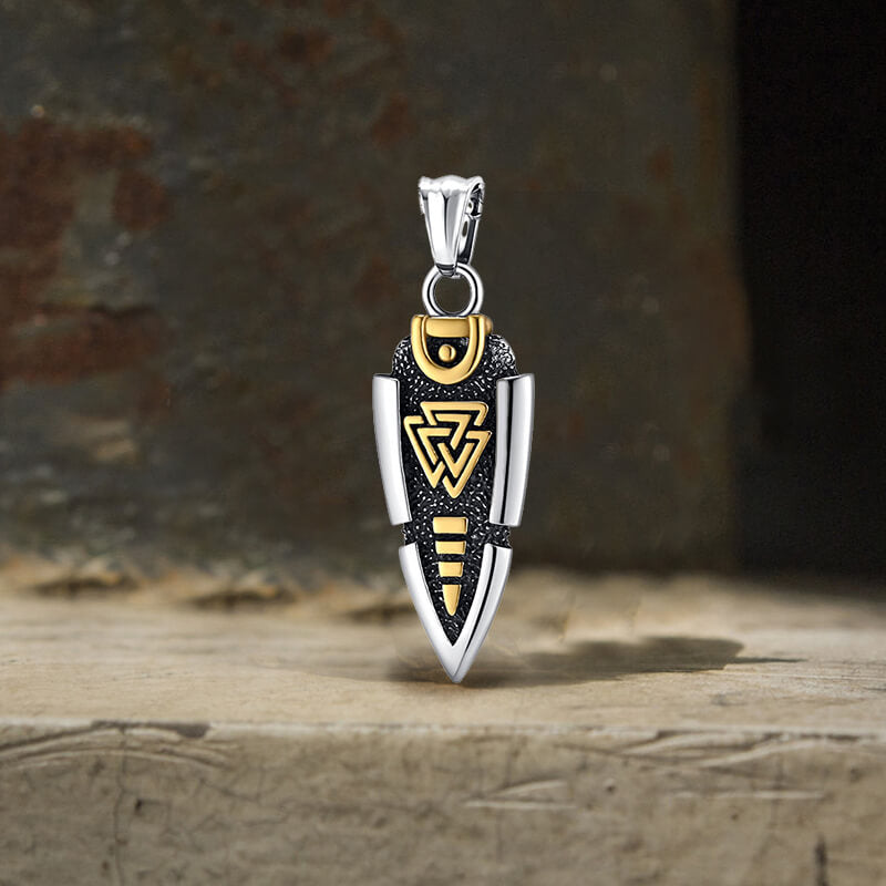Nordic Valknut Spear of Odin Stainless Steel Necklace