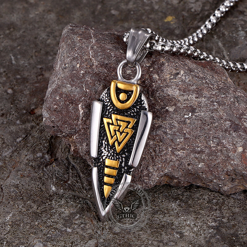 Nordic Valknut Spear of Odin Stainless Steel Necklace | Gthic.com