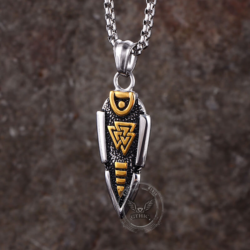 Nordic Valknut Spear of Odin Stainless Steel Necklace