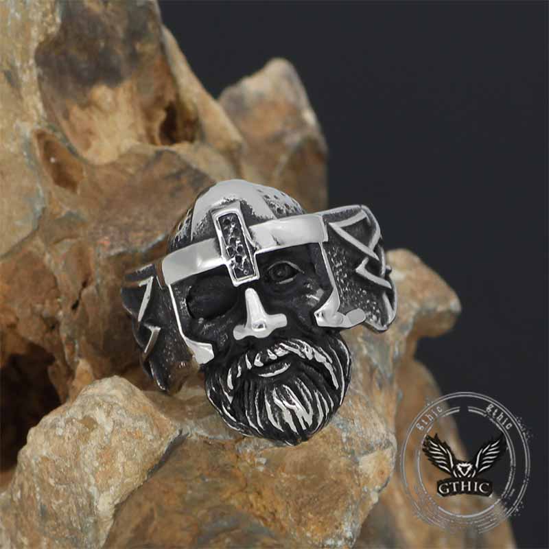Nordic Viking Odin Head Stainless Steel Ring 02 | Gthic.com