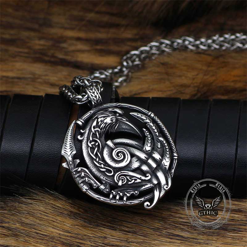 Nordic Viking Raven Stainless Steel Pendant 01 | Gthic.com