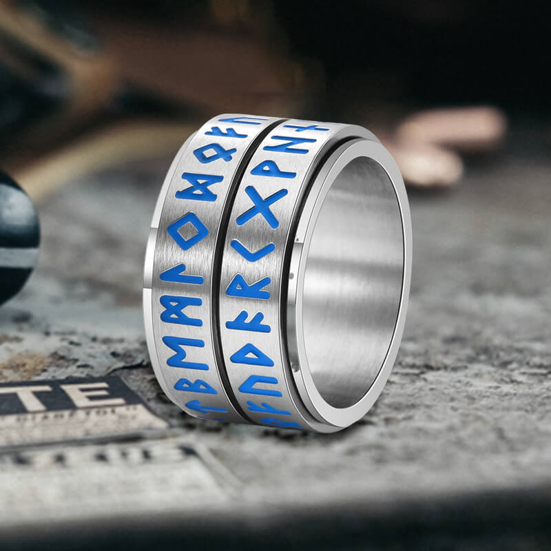 Nordic Viking Rune Luminous Stainless Steel Spinner Ring 01 | Gthic.com