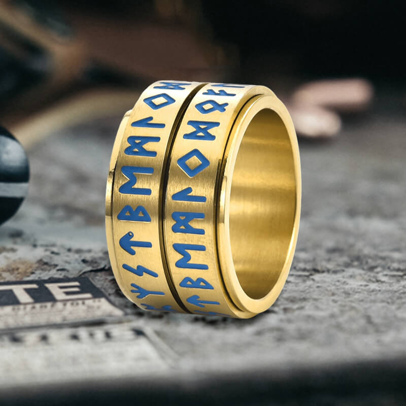 Nordic Viking Rune Luminous Stainless Steel Spinner Ring 03 | Gthic.com