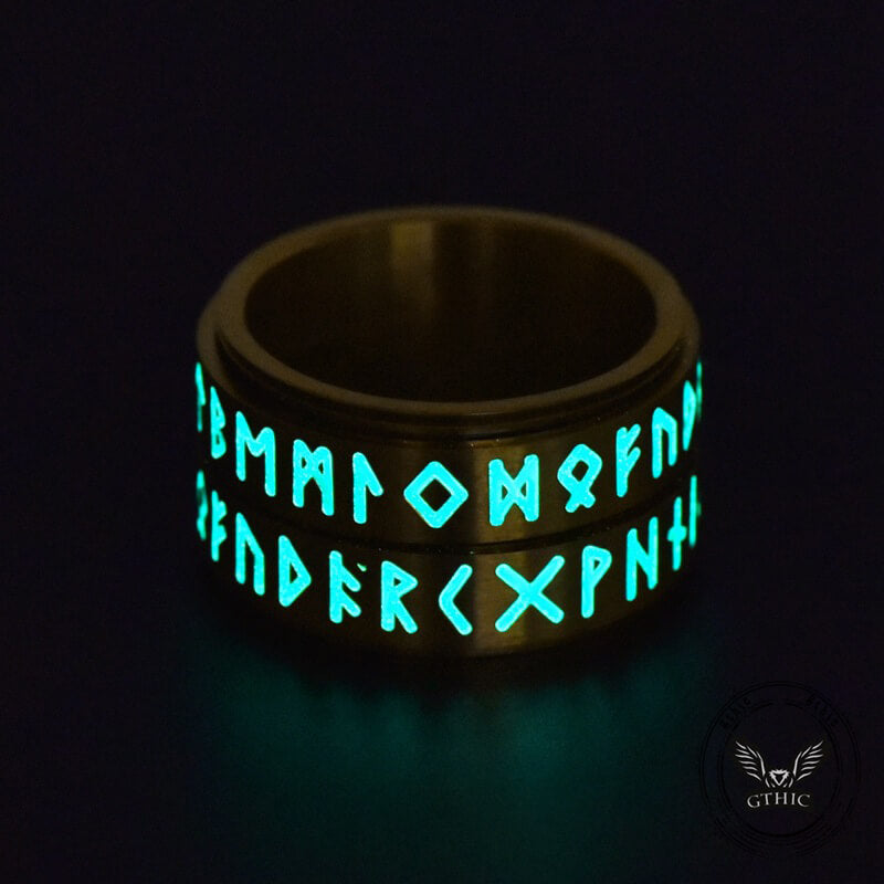 Nordic Viking Rune Luminous Stainless Steel Spinner Ring