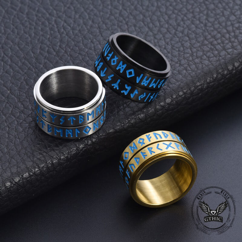 Nordic Viking Rune Luminous Stainless Steel Spinner Ring