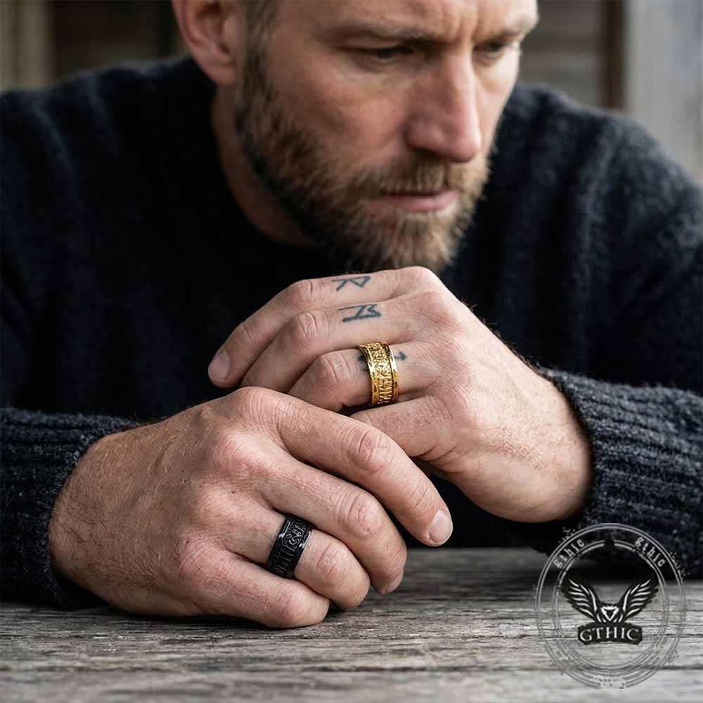 Nordic Viking Rune Stainless Steel Retro Band Ring | Gthic.com