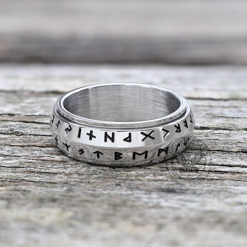 Nordic Viking Runes Stainless Steel Spinner Ring | Gthic.com