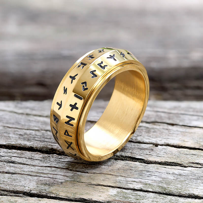 Nordic Viking Runes Stainless Steel Spinner Ring | Gthic.com