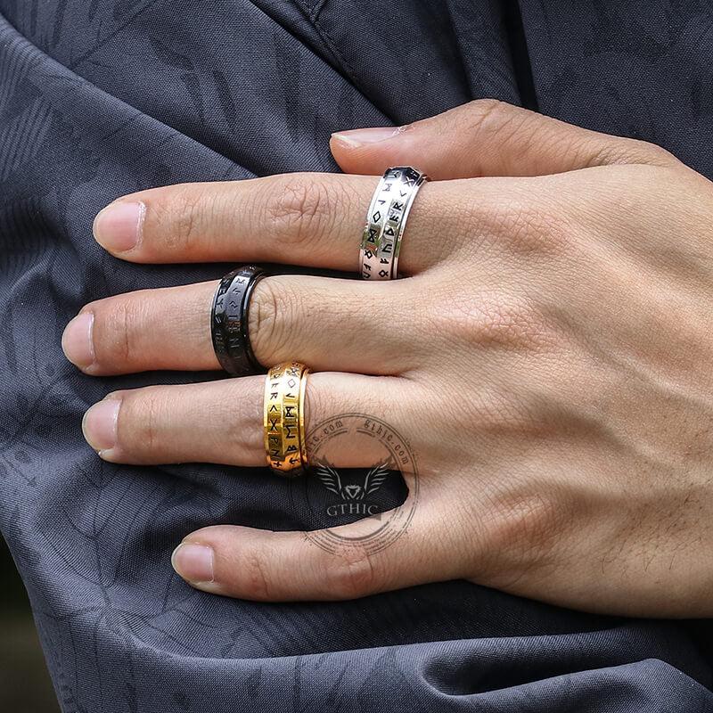 Nordic Viking Runes Stainless Steel Spinner Ring