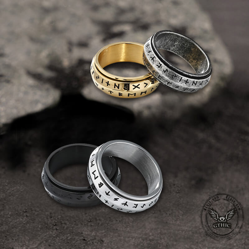 Nordic Viking Runes Stainless Steel Spinner Ring | Gthic.com
