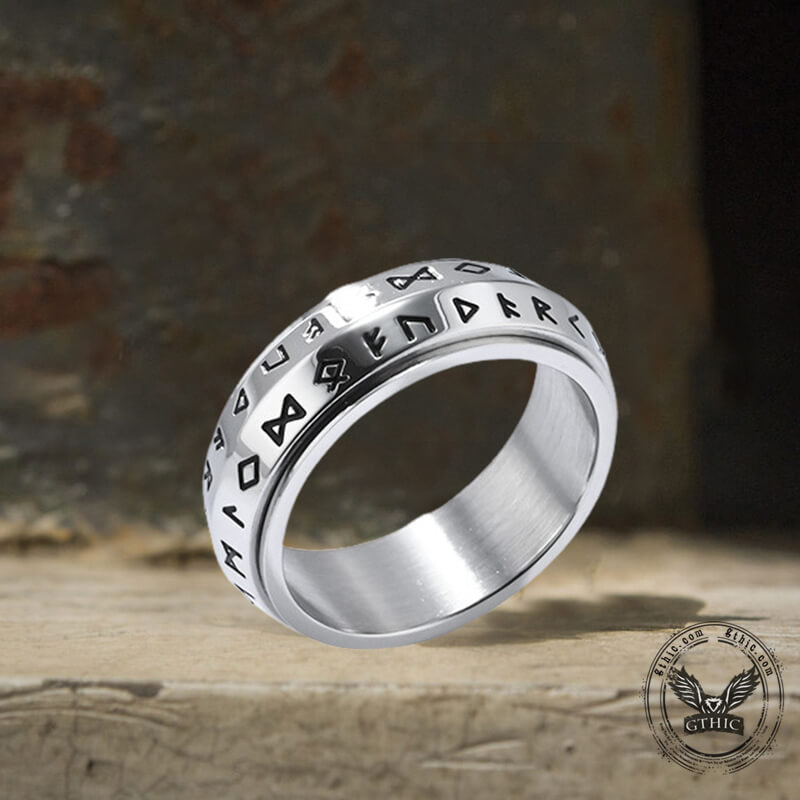 Nordic Viking Runes Stainless Steel Spinner Ring