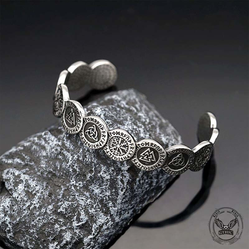 Nordic Viking Totem Stainless Steel Cuff Bracelet 01 | Gthic.com