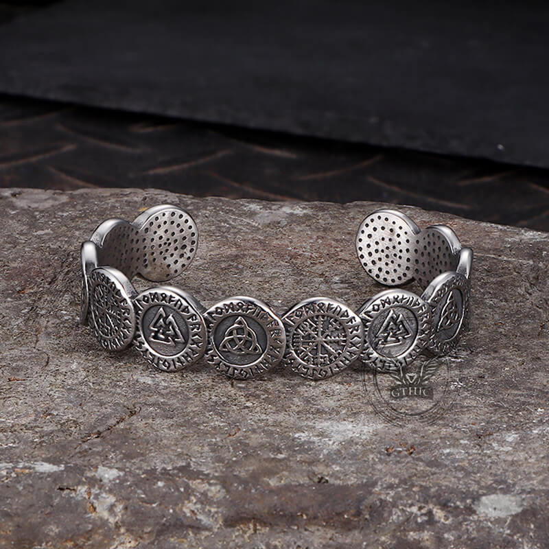Nordic Viking Totem Stainless Steel Cuff Bracelet | Gthic.com