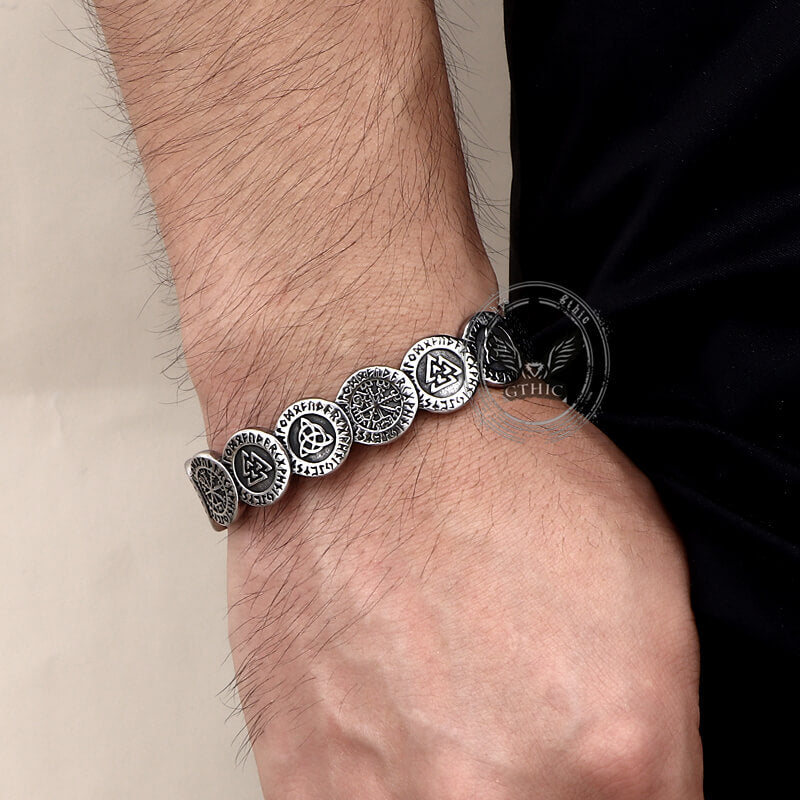 Nordic Viking Totem Stainless Steel Cuff Bracelet | Gthic.com