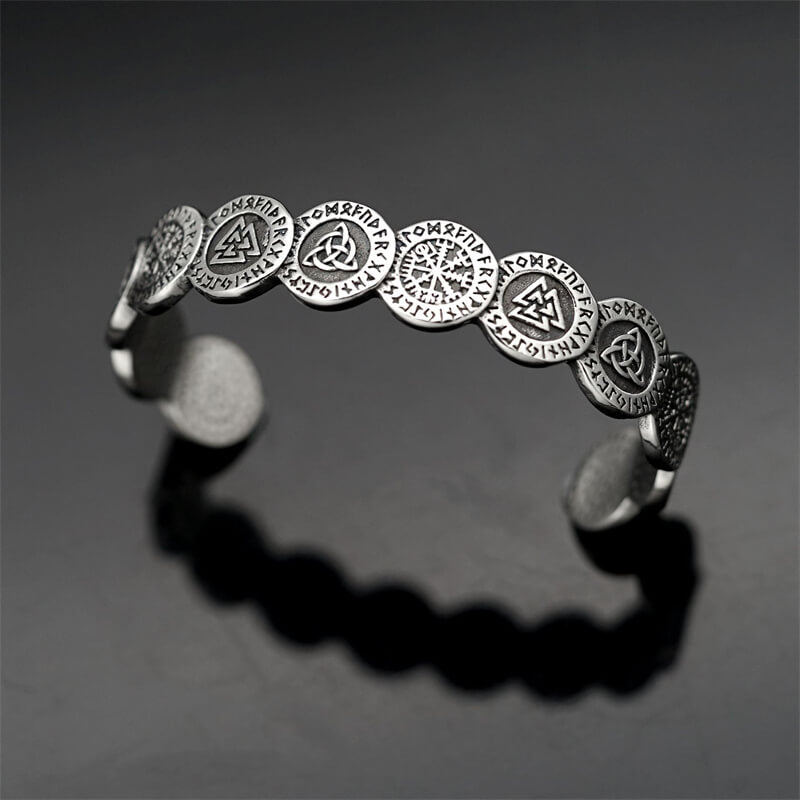 Nordic Viking Totem Stainless Steel Cuff Bracelet 03 | Gthic.com