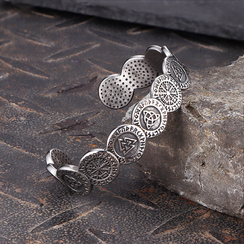 Nordic Viking Totem Stainless Steel Cuff Bracelet | Gthic.com