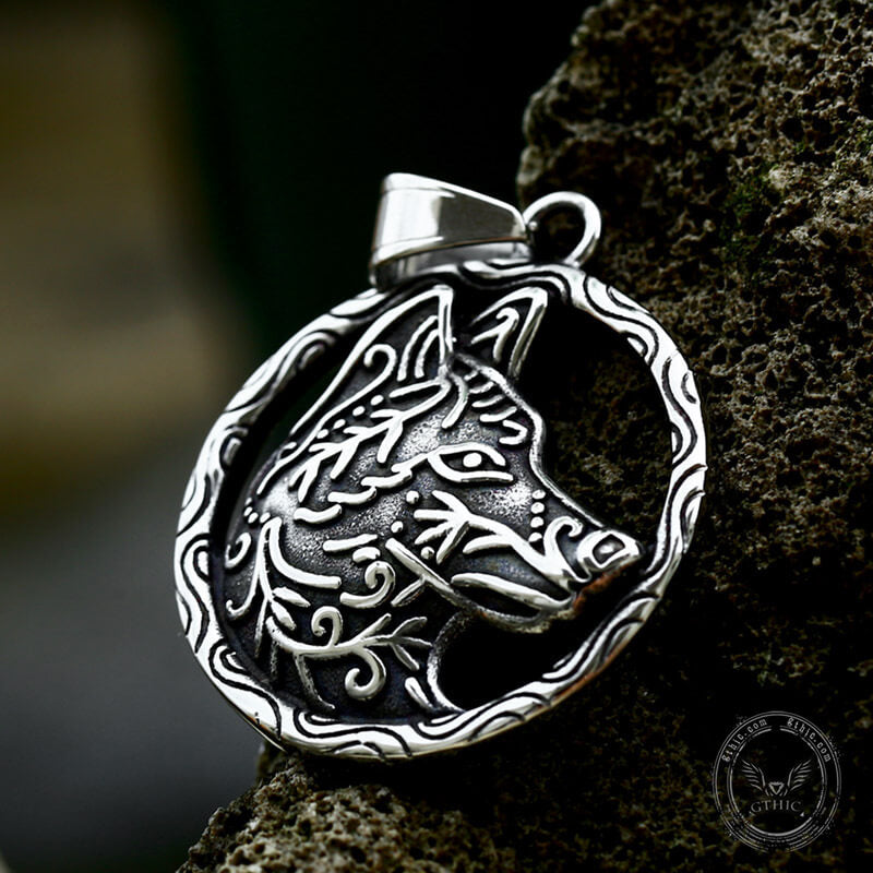 Nordic Viking Wolf Head Stainless Steel Pendant | Gthic.com