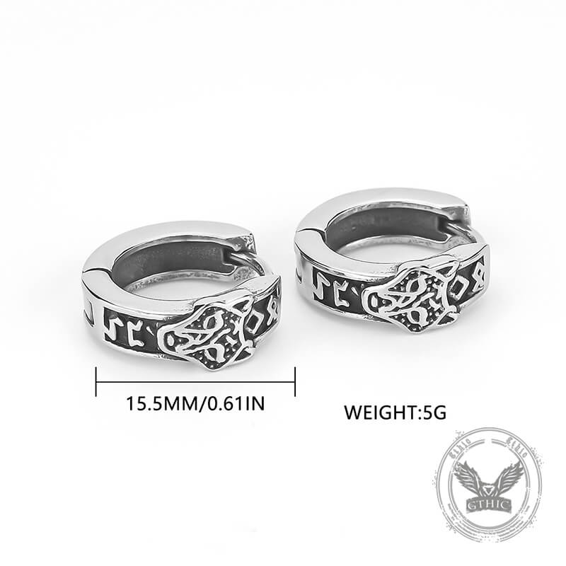 Nordic Wolf Head Stainless Steel Viking Hoop Earrings