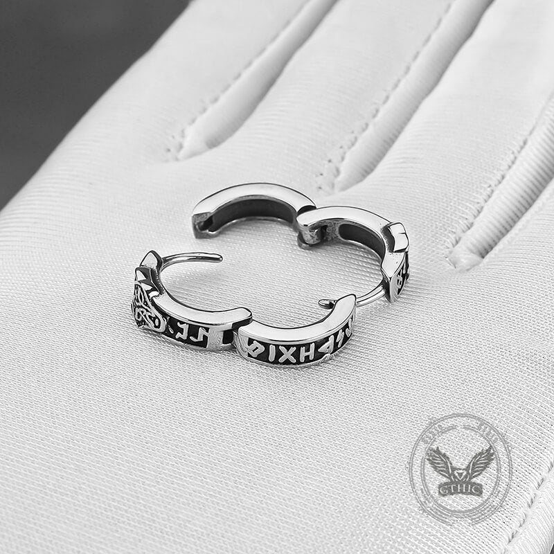 Nordic Wolf Head Stainless Steel Viking Hoop Earrings | Gthic.com