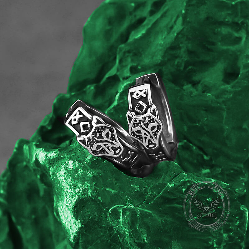 Nordic Wolf Head Stainless Steel Viking Hoop Earrings | Gthic.com