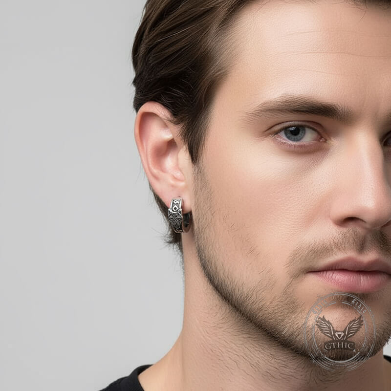 Nordic Wolf Head Stainless Steel Viking Hoop Earrings | Gthic.com