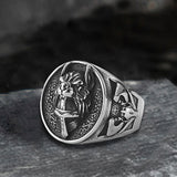 Nordic Wolf Head Warrior Stainless Steel Viking Ring 01 | Gthic.com