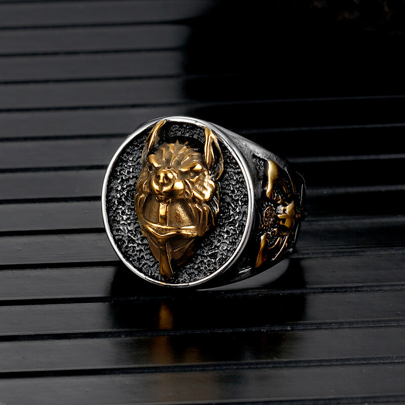 Nordic Wolf Head Warrior Stainless Steel Viking Ring 03 | Gthic.com