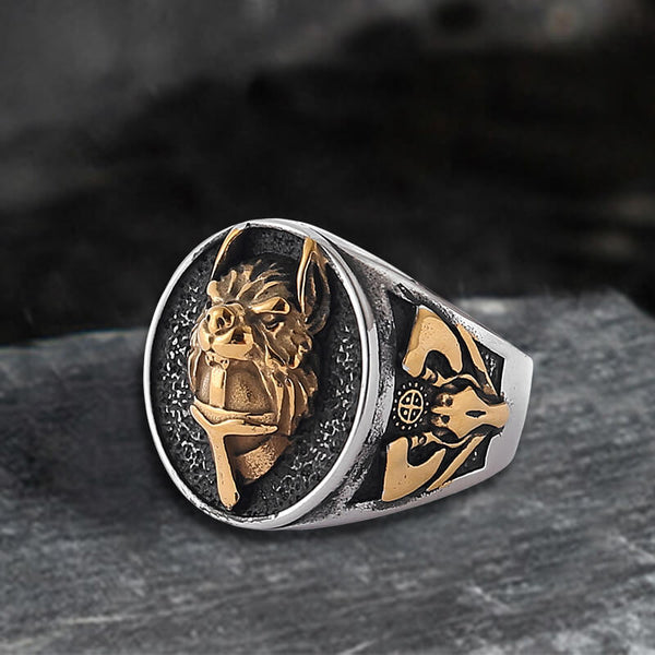 Nordic Wolf Head Warrior Stainless Steel Viking Ring 02 | Gthic.com