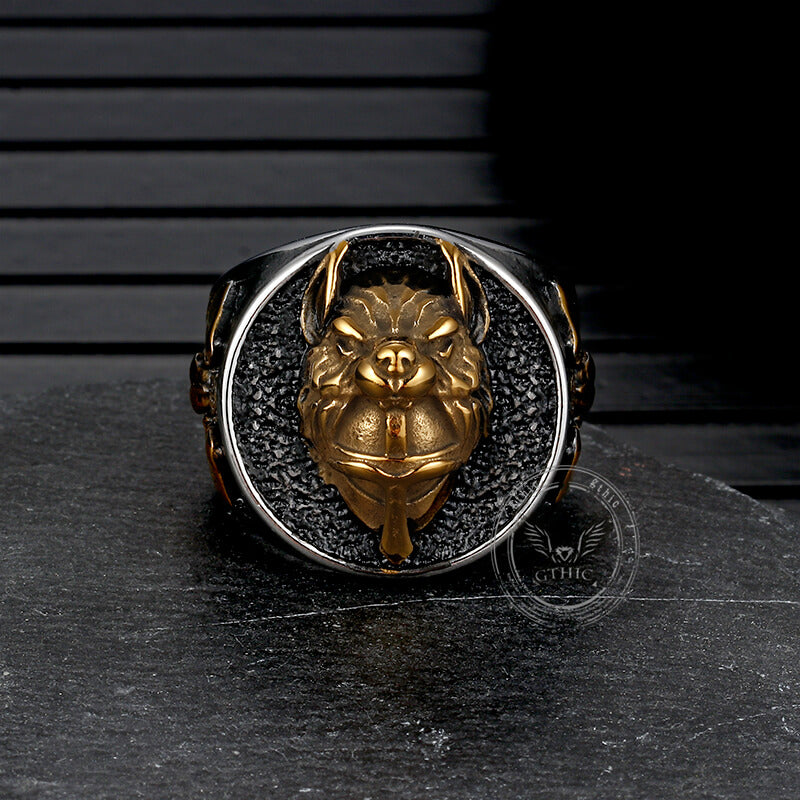 Nordic Wolf Head Warrior Stainless Steel Viking Ring 03 | Gthic.com