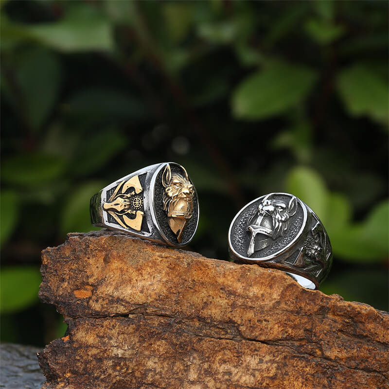 Nordic Wolf Head Warrior Stainless Steel Viking Ring 03 | Gthic.com