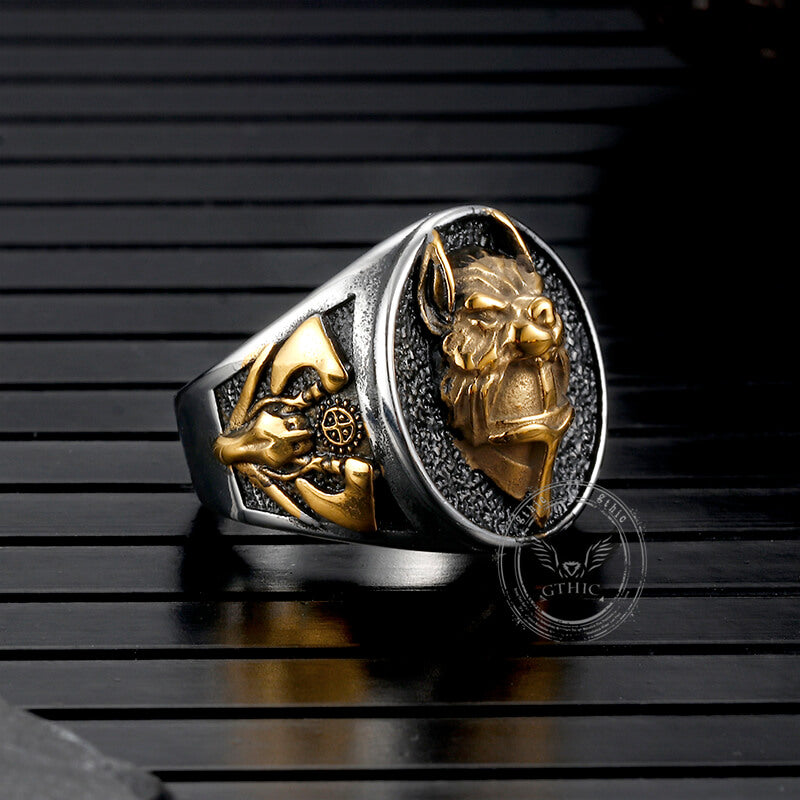 Nordic Wolf Head Warrior Stainless Steel Viking Ring 03 | Gthic.com