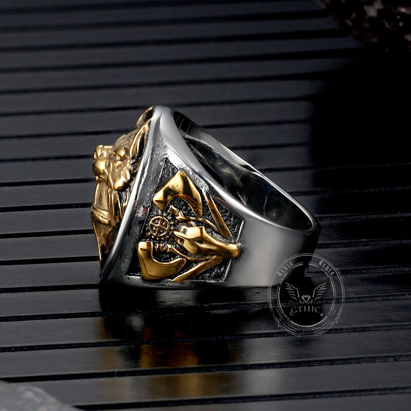 Nordic Wolf Head Warrior Stainless Steel Viking Ring 03 | Gthic.com