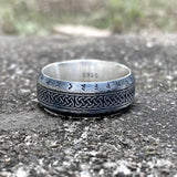 Norse Runes Celtic Knot Sterling Silver Viking Ring | Gthic.com