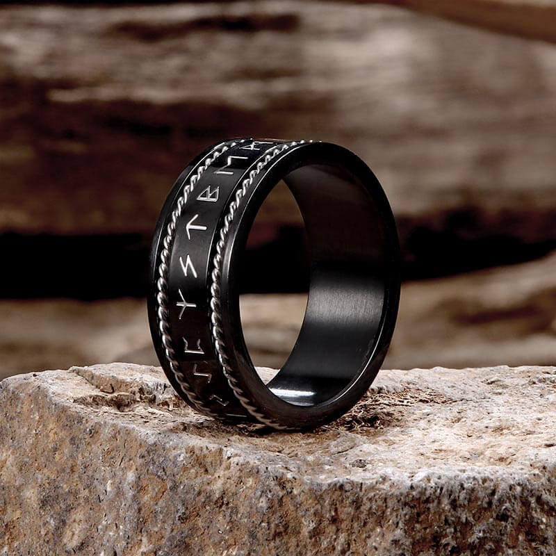 Norse Runes Twist Chain Stainless Steel Viking Ring | Gthic.com
