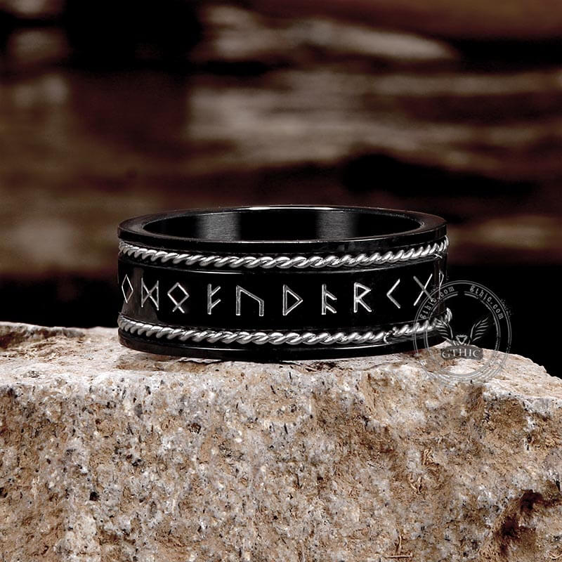 Norse Runes Twist Chain Stainless Steel Viking Ring