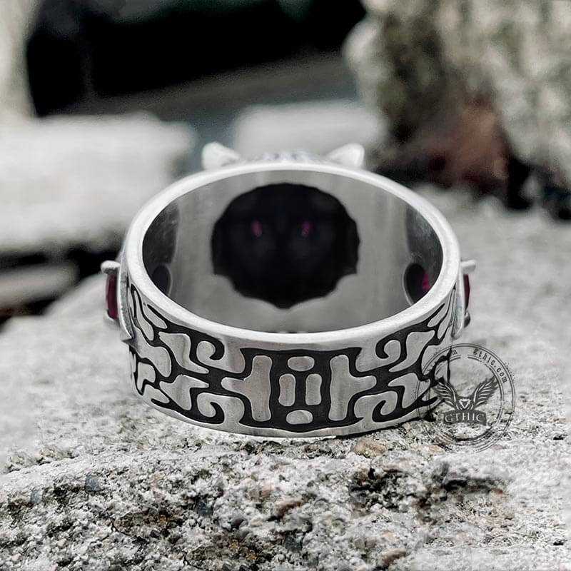 Norse Wolf Zircon Sterling Silver Viking Ring