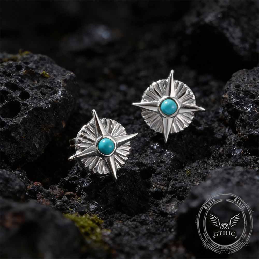 North Star Turquoise Stainless Steel Stud Earrings | Gthic.com