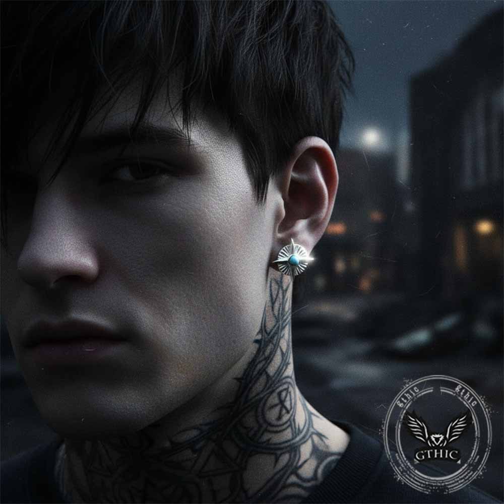 North Star Turquoise Stainless Steel Stud Earrings | Gthic.com